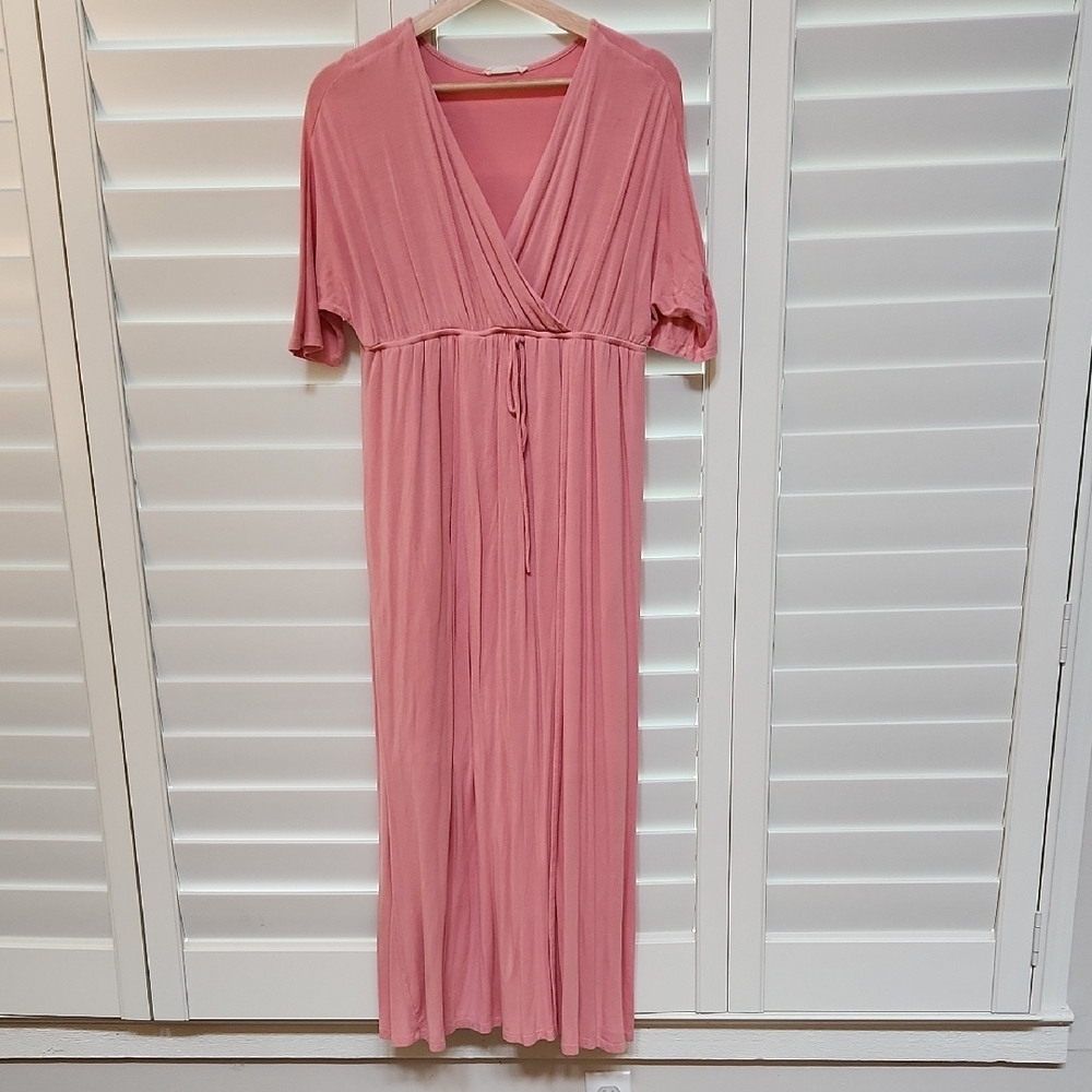 Pink Maxi Wrap Sundress with Dolman Sleeves